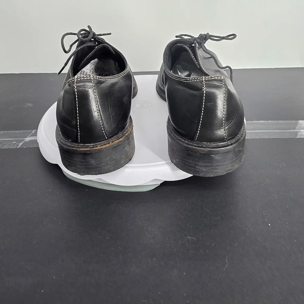 Robert Wayne Black Leather Lace-Up Shoes Men's US 12 Square Toe Derby Oxford